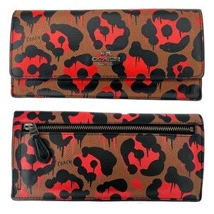 Coach Wild Beast RARE Leopard Orange Brown Animal Print Leather Wallet NWOT